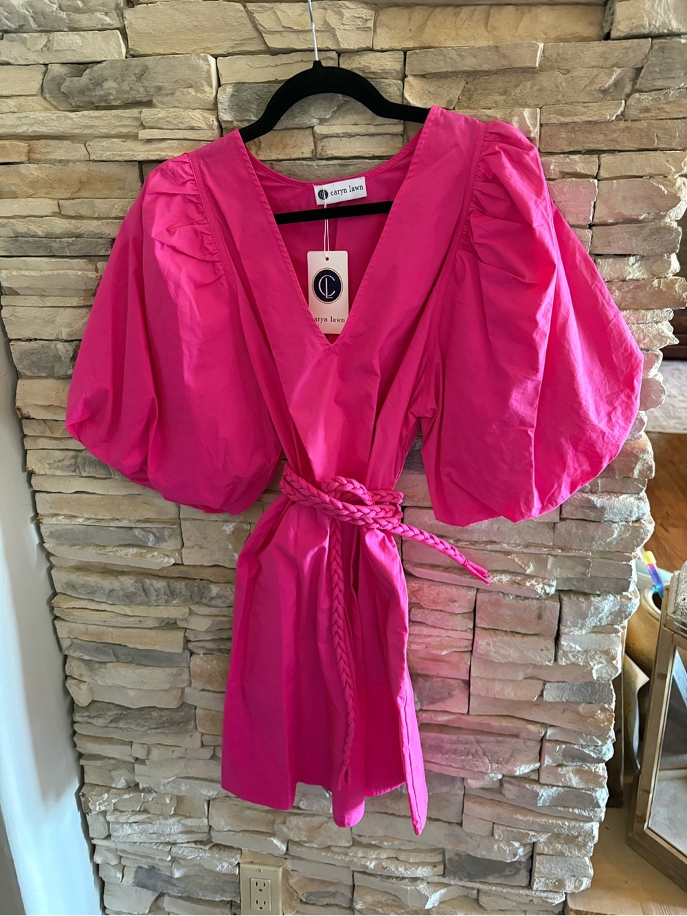 NWT Caryn Lawn Hot Pink Puff-Sleeve Dress